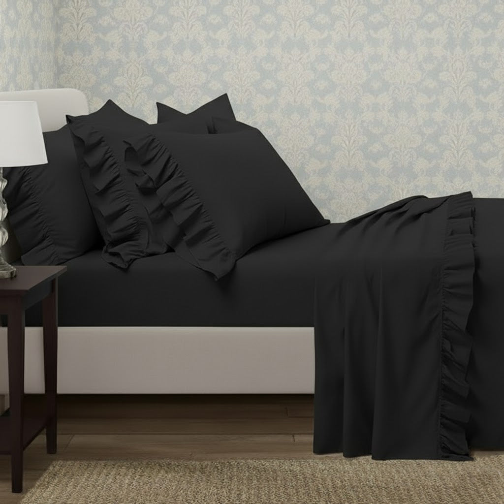 Powder Blue Ruffle Sheets Ruffle Cotton Bedsheet