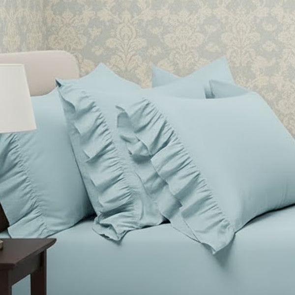 Powder Blue Ruffle Sheets Ruffle Cotton Bedsheet
